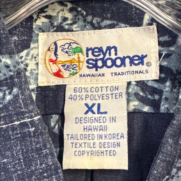 Reyn Spooner Hawaiian Aloha Shirt Blue Striped Marlin Cotton/Poly Sz XL - Picture 12 of 13